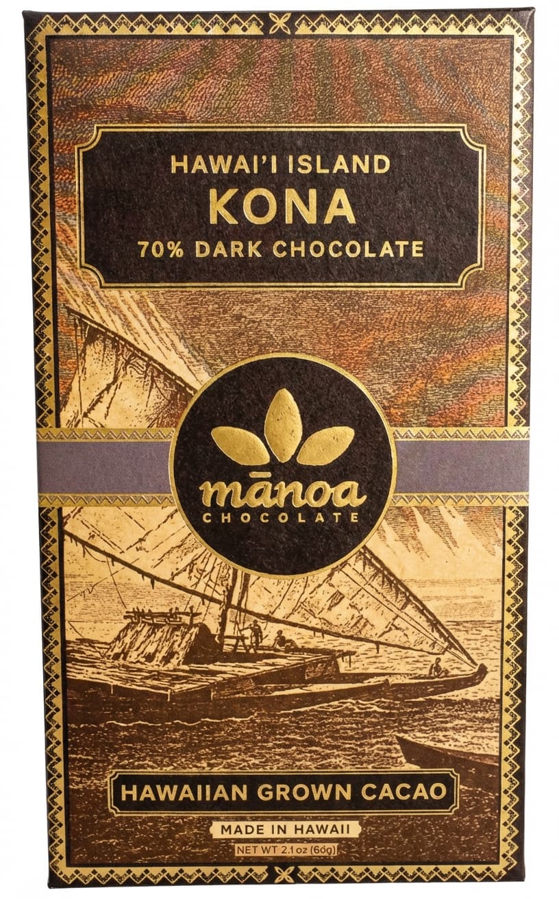 Kona 70% 70% dark bar packaging by mānoa chocolate