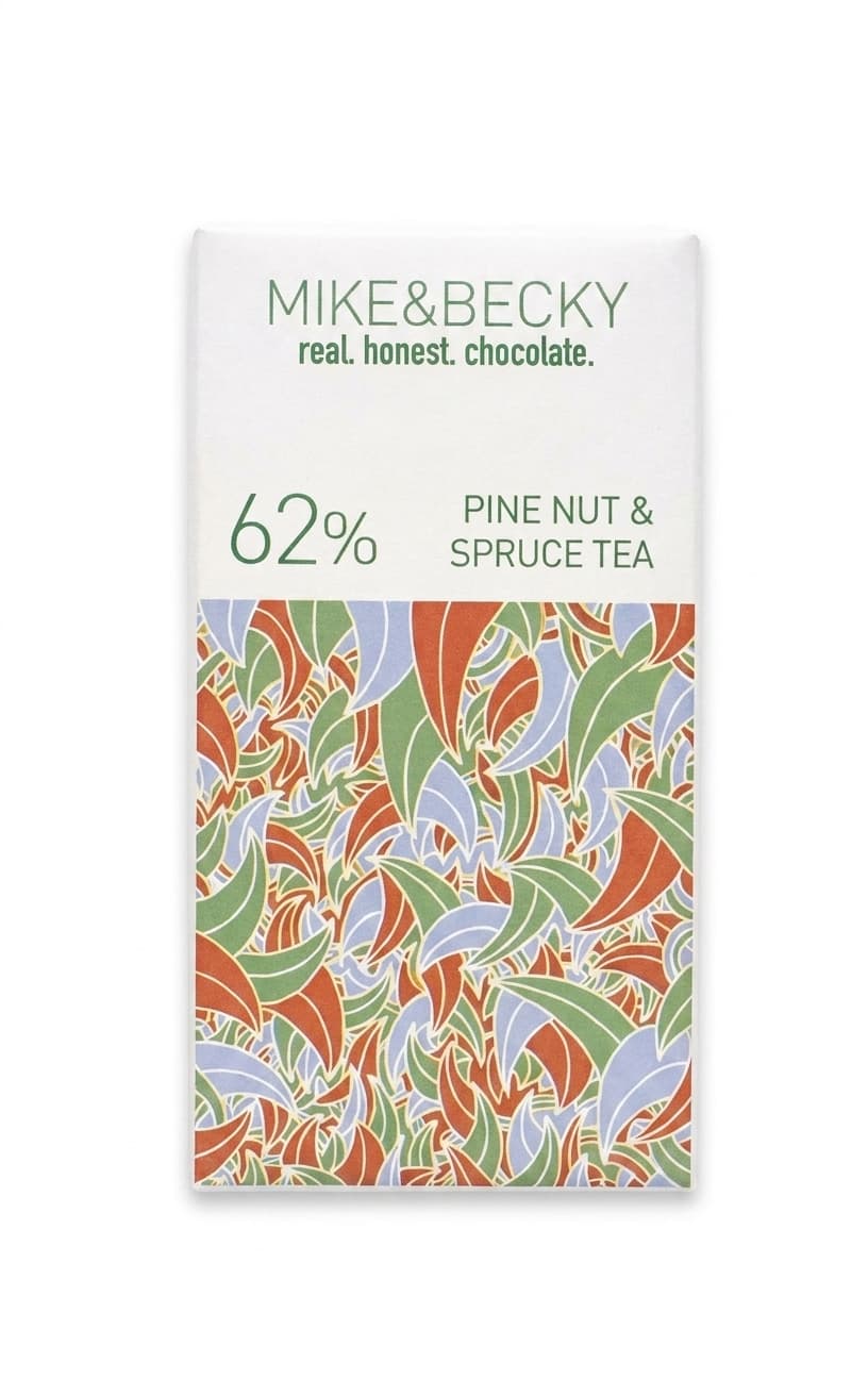 62% Pine Nut & Spruce Tea 62% dark bar packaging by MIKE&BECKY