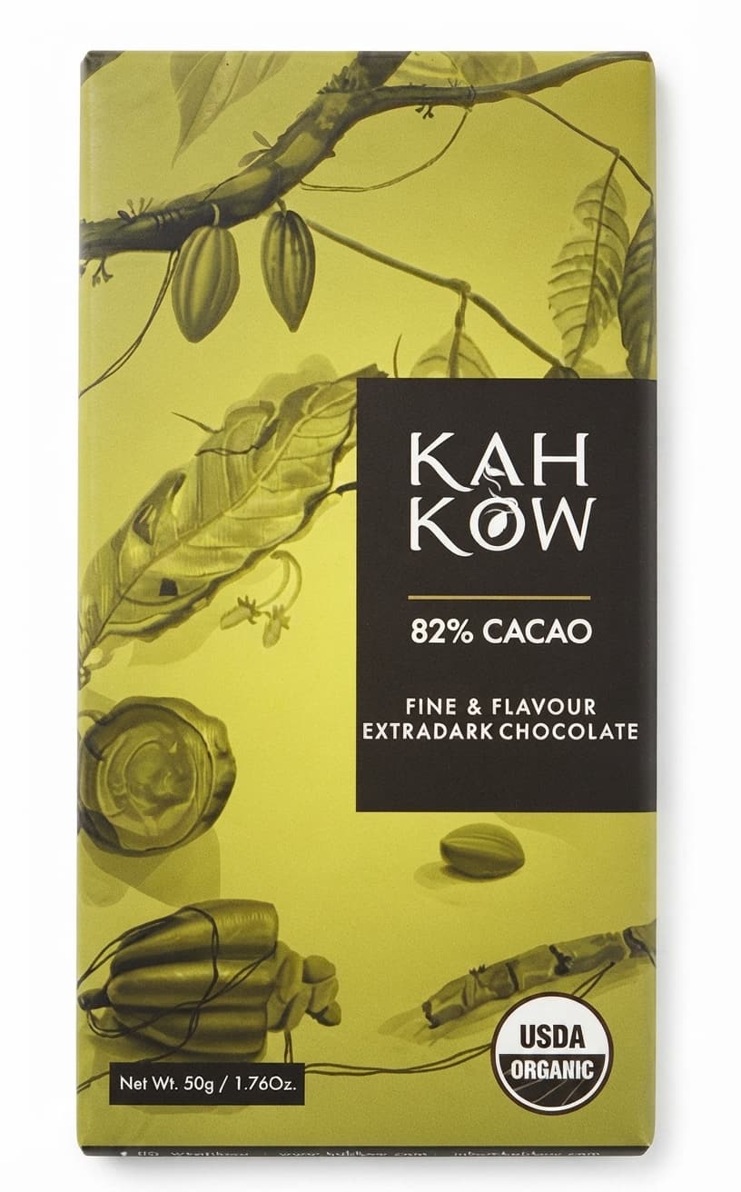 82% Cacao 82% dark bar packaging by Kah Kow