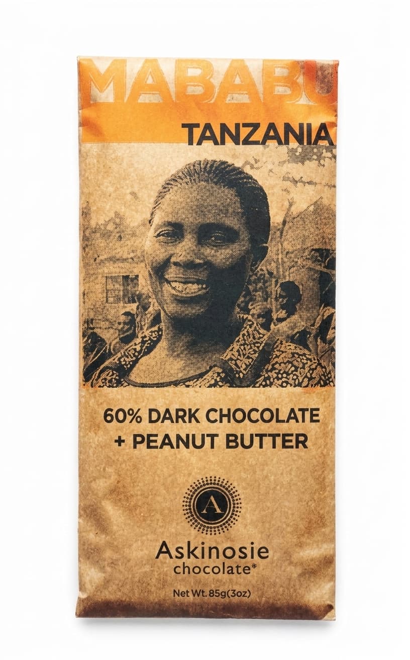 Tanzania Peanut Butter 60% 60% dark bar packaging by Askinosie
