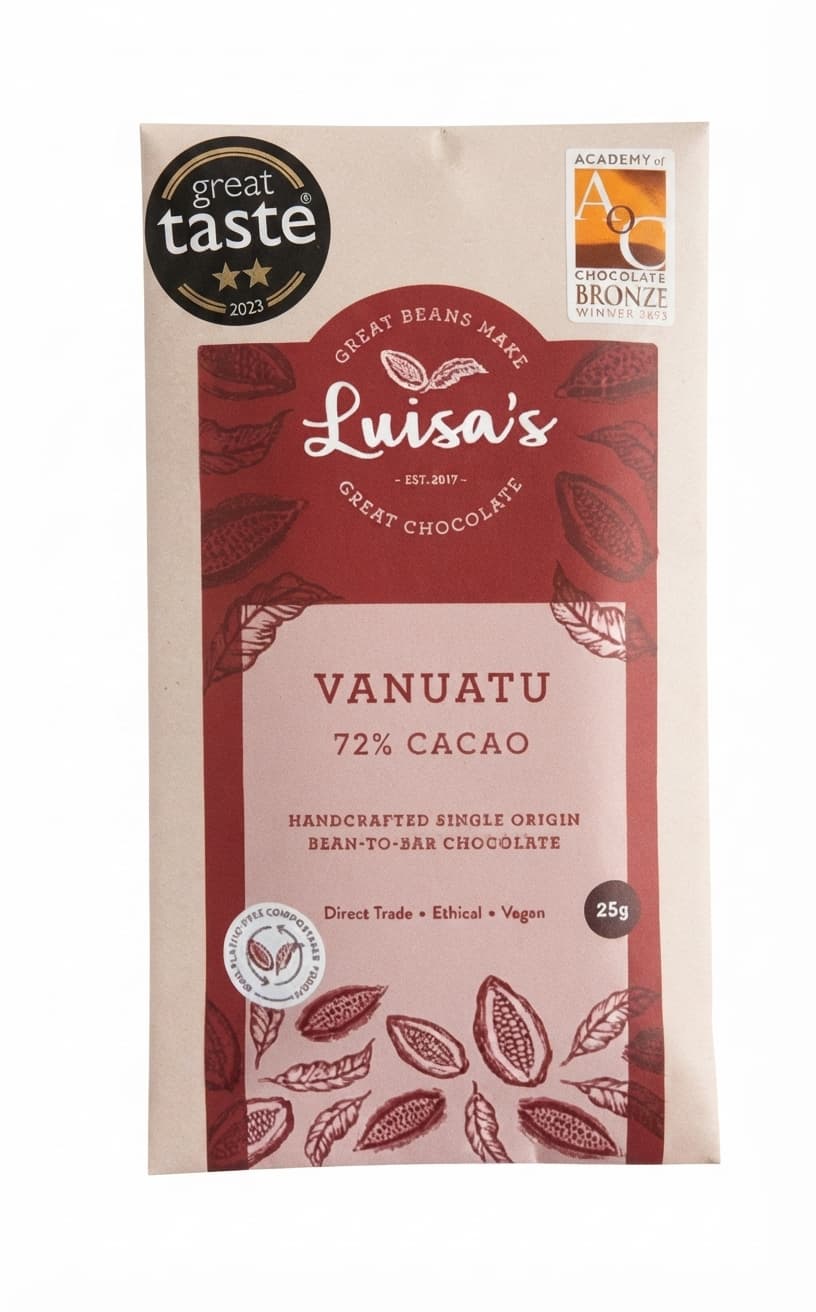 Vanuatu 72% 72% dark bar packaging by Luisa's