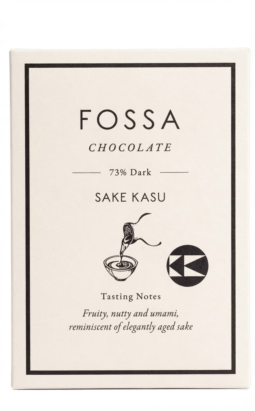 Sake Kasu 73% dark bar packaging by Fossa