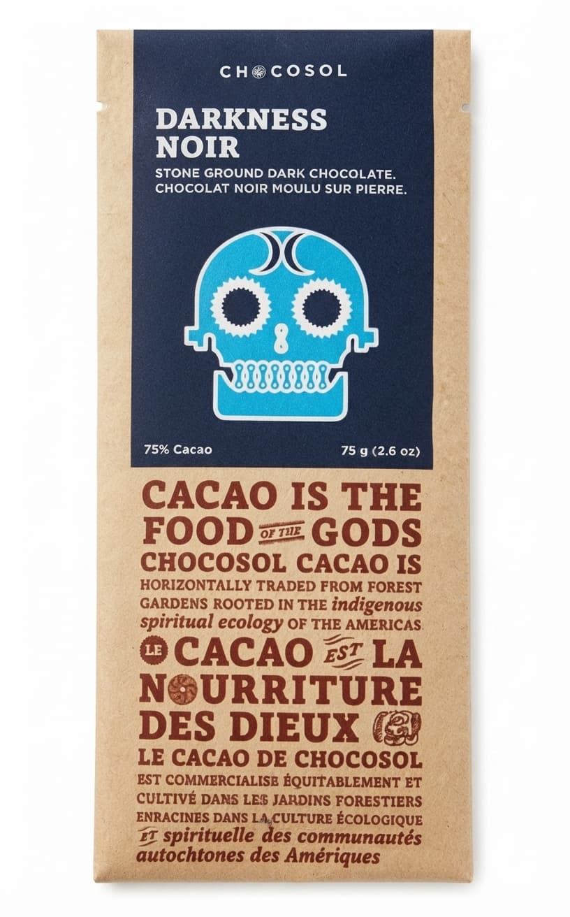 Darkness 75% dark bar packaging by ChocoSol