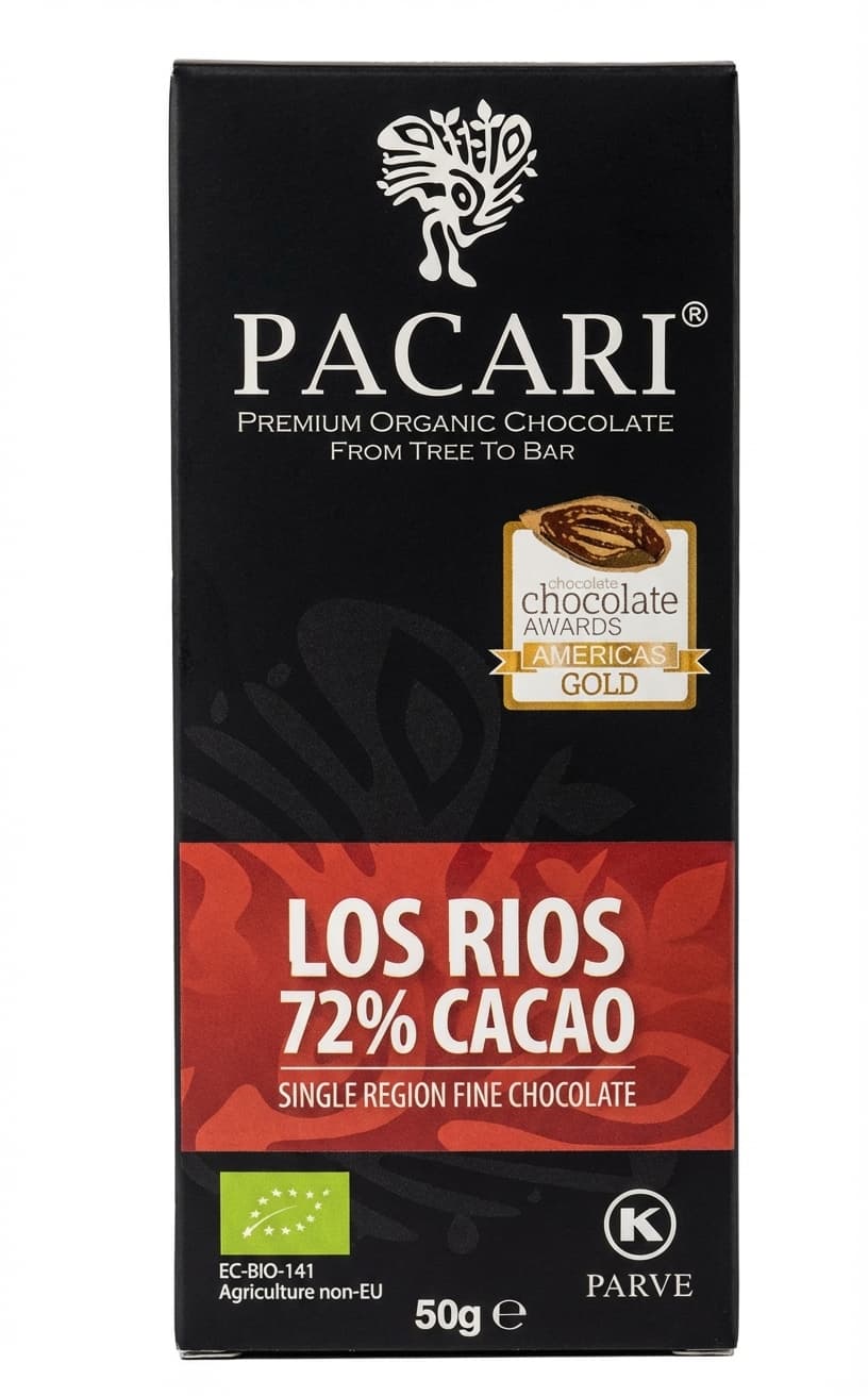 Los Rios 72% Cacao 72% dark bar packaging by Paccari