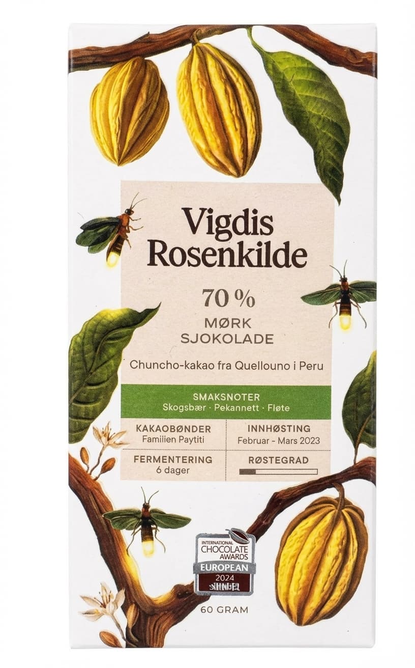 Chuncho, Quellouno 70% 70% dark bar packaging by Vigdis Rosenkilde