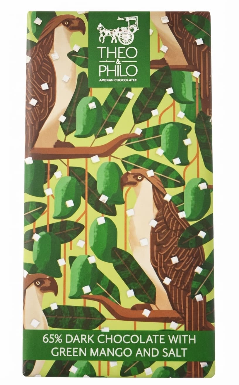 Green Mango and Salt 65% 65% dark bar packaging by Theo & Philo