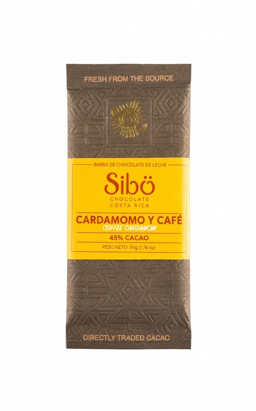 Coffee Cardamom 45% 45% milk bar packaging by Sibö Chocolate