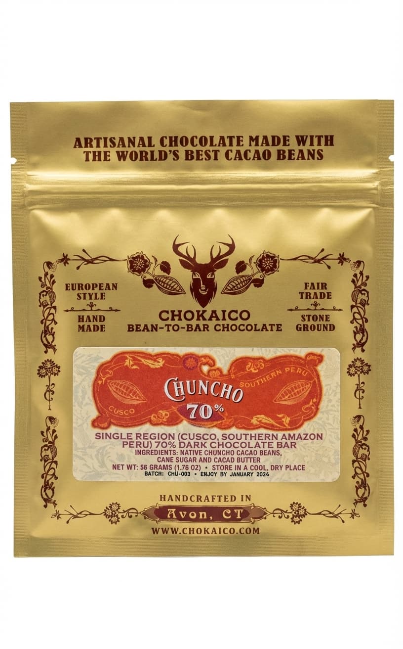 Chuncho 70% 70% dark bar packaging by Chokaico