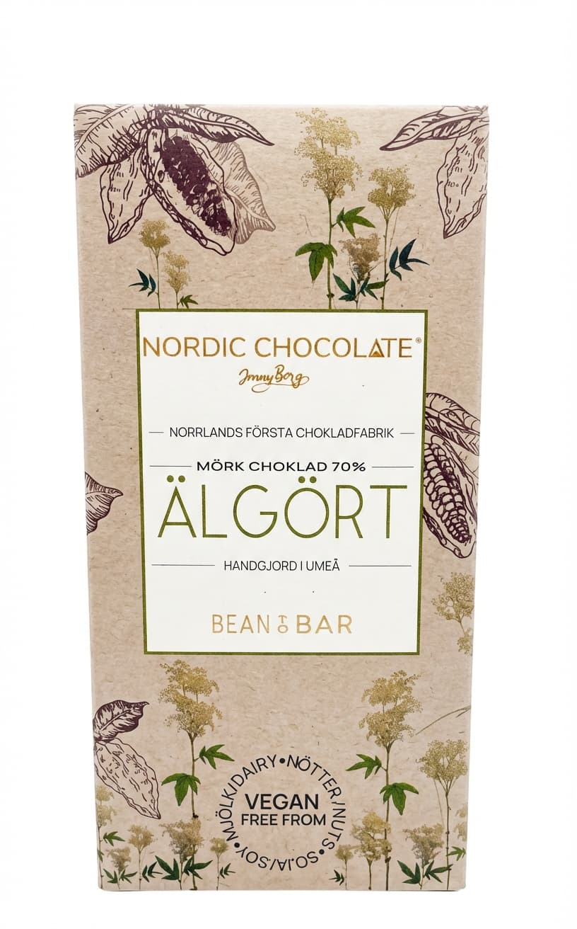 Älgört 70% 70% dark bar packaging by Nordic Chocolate