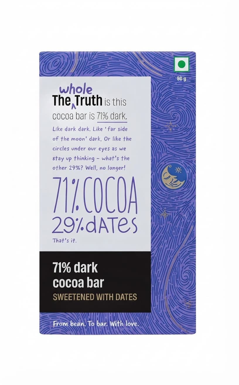 71% Dark 71% dark bar packaging by The Whole Truth
