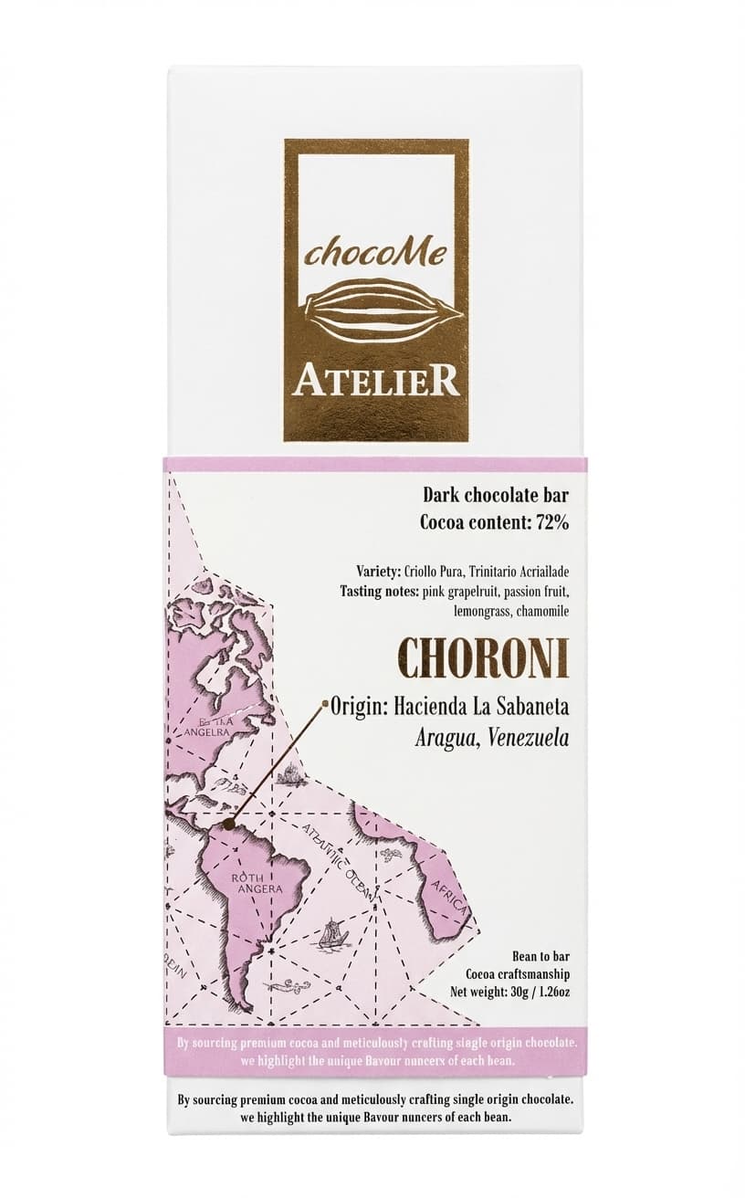 Choroni 72% 72% dark bar packaging by chocoMe