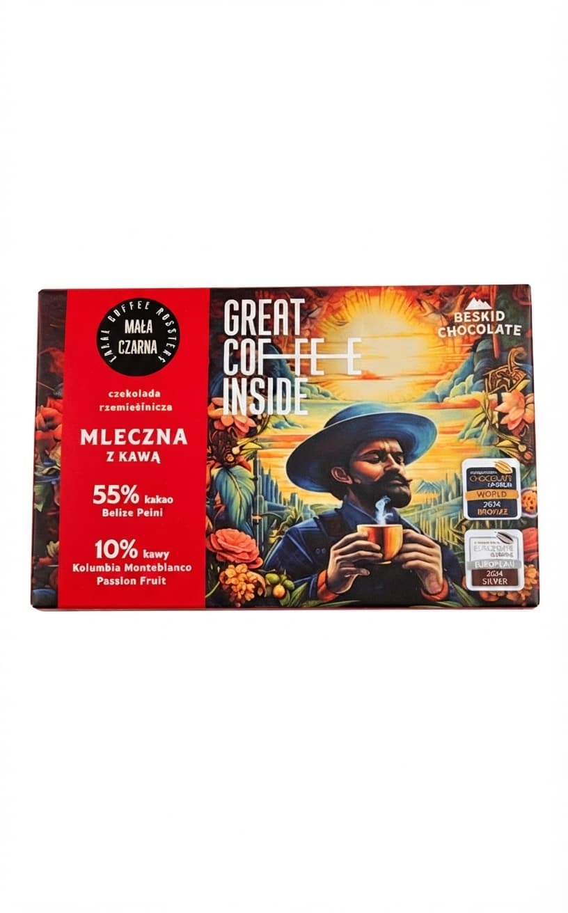 Mleczna z Kawą 55% milk bar packaging by Beskid Chocolate