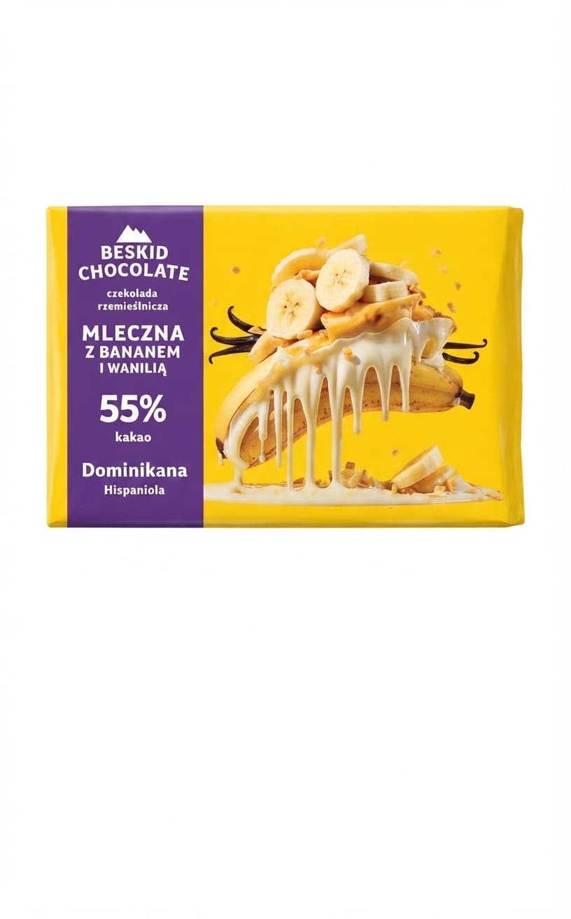 Bananem i Wanilią 55% 55% milk bar packaging by Beskid Chocolate