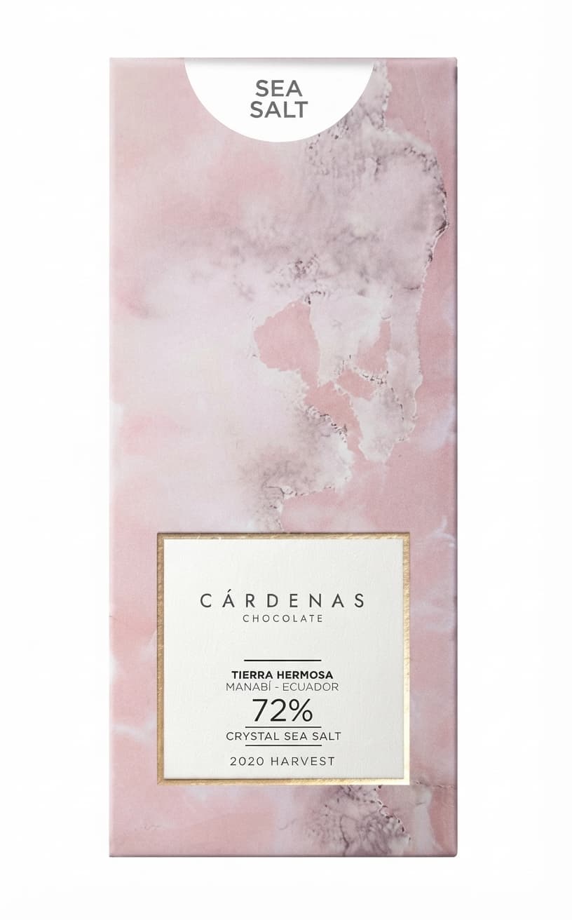Sea Salt 72% 72% dark bar packaging by Cárdenas Chocolate