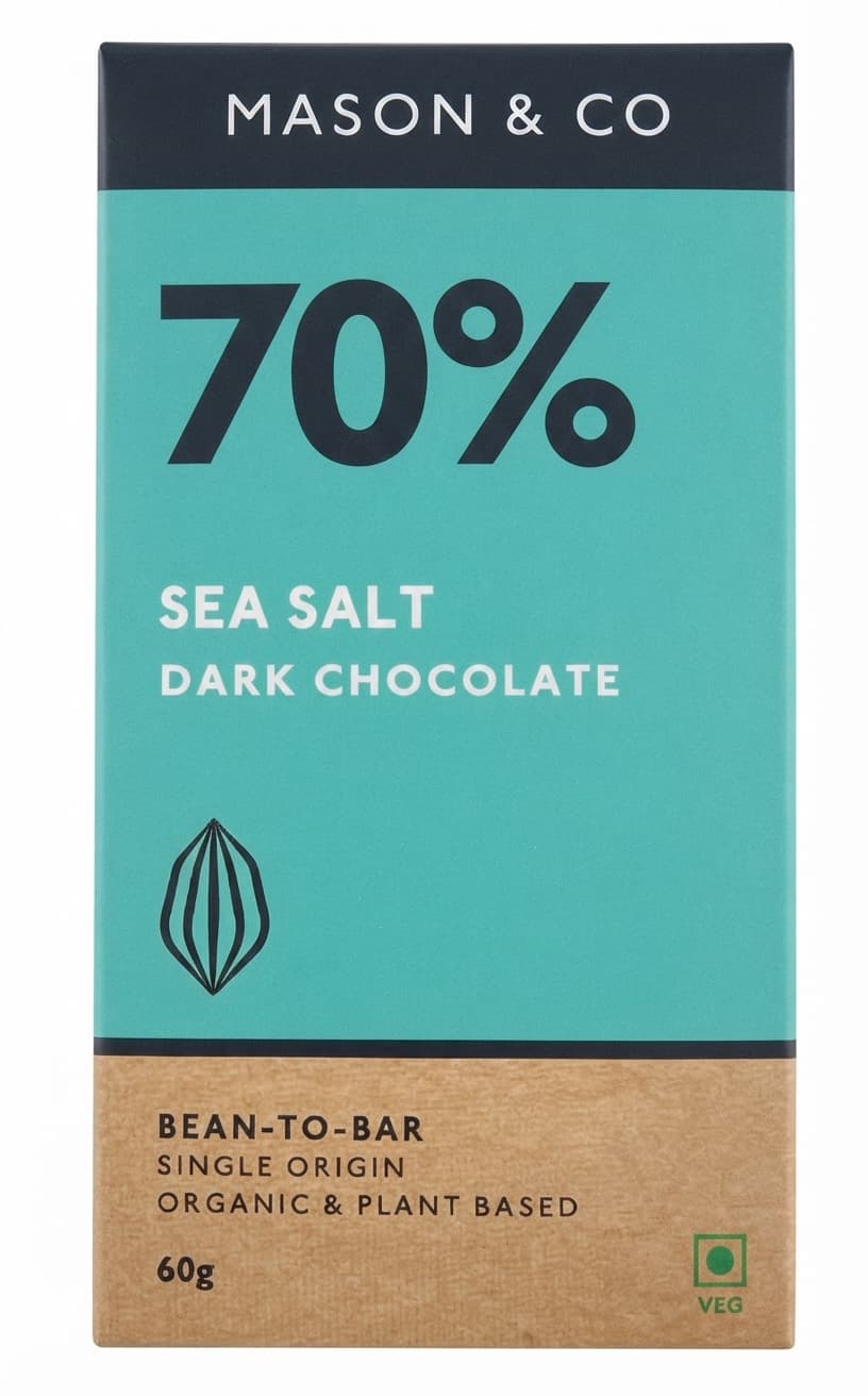 Sea Salt 70% 70% dark bar packaging by Mason & Co