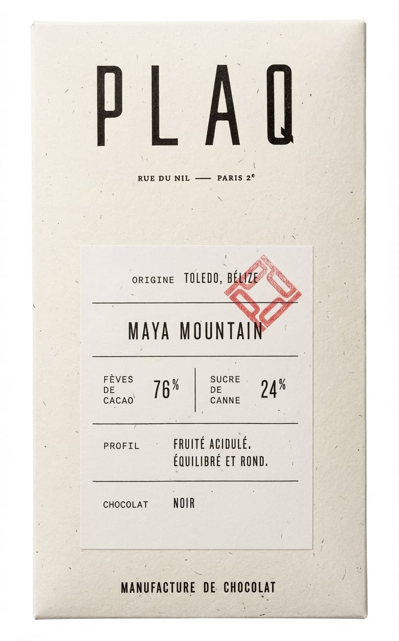 Maya Mountain 76% 76% dark bar packaging by Plaq