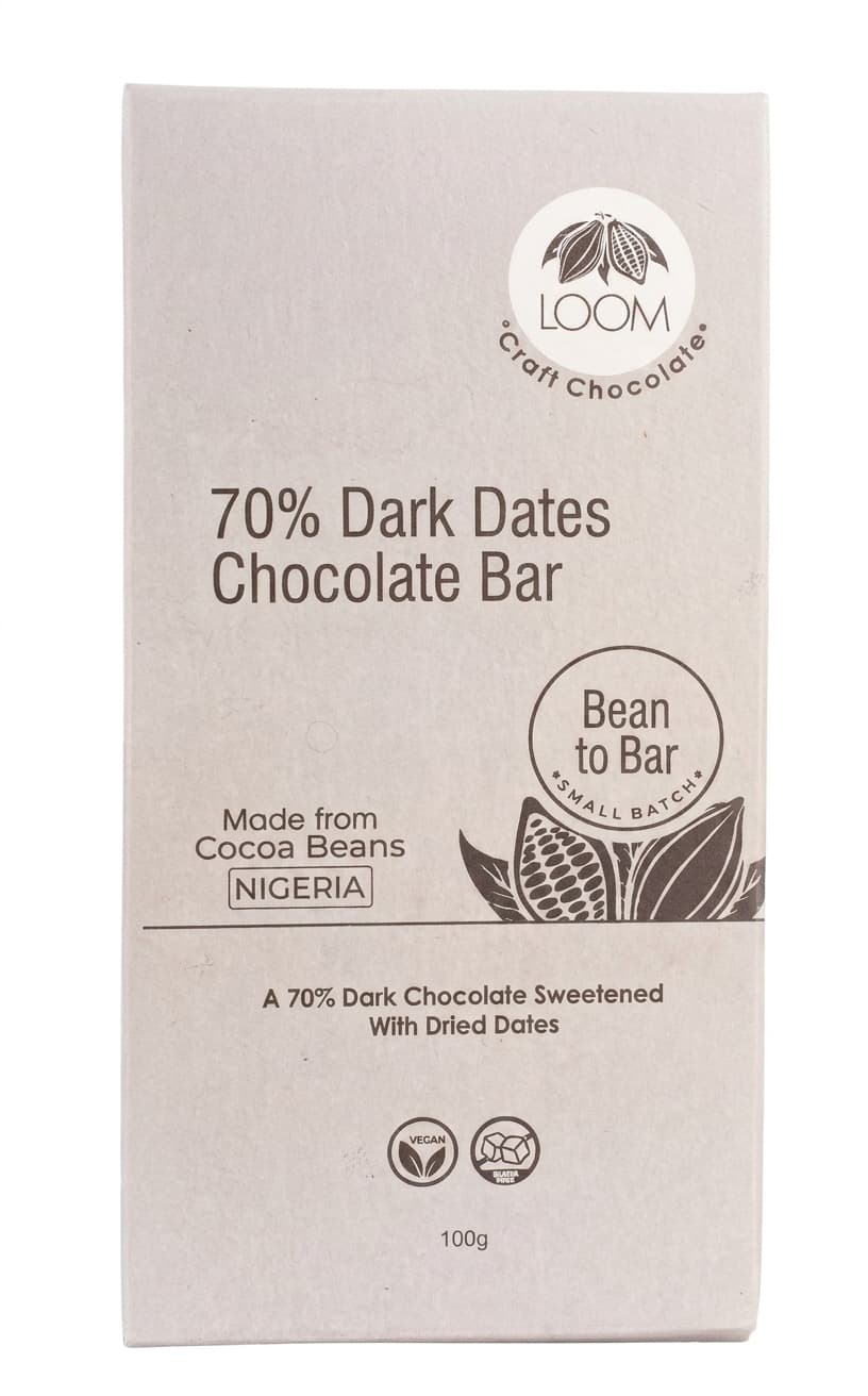 Dates 70% 70% dark bar packaging by Loom