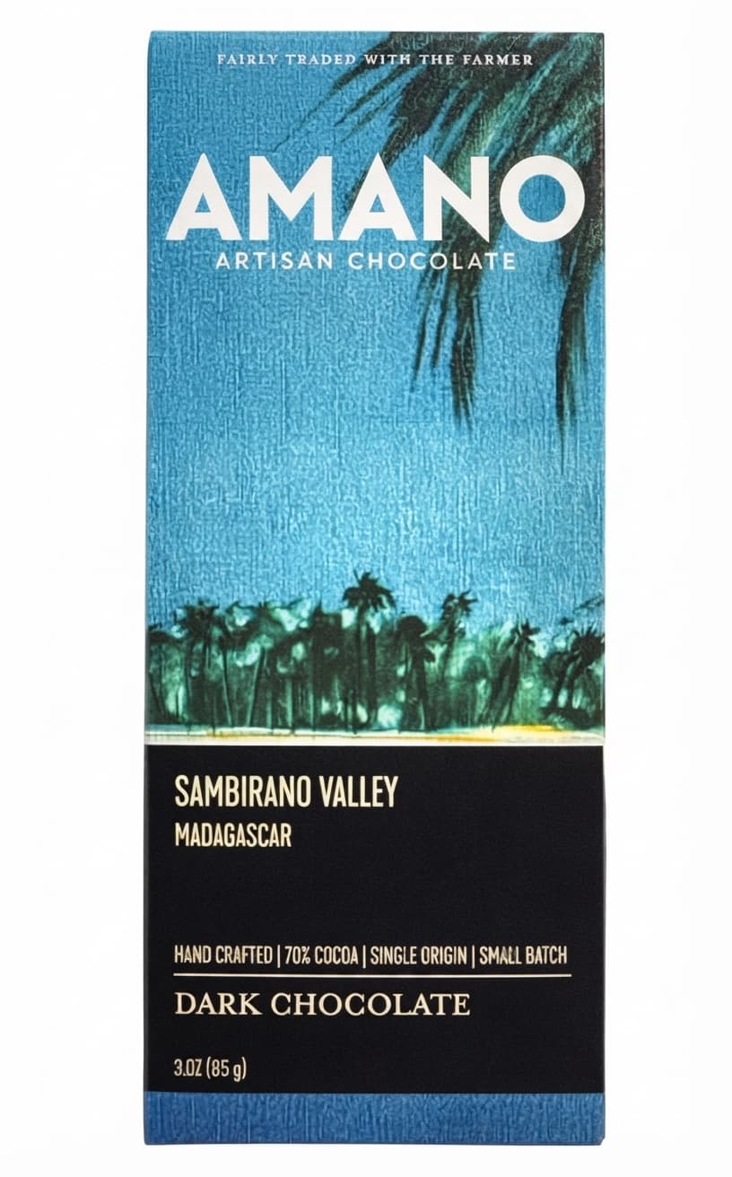 Sambirano Valley 70% dark bar packaging by Amano