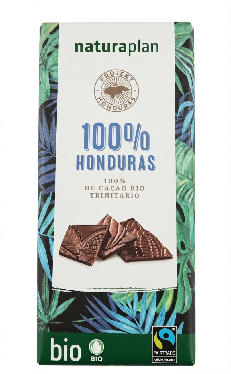Honduras 100% 100% dark bar packaging by Naturaplan