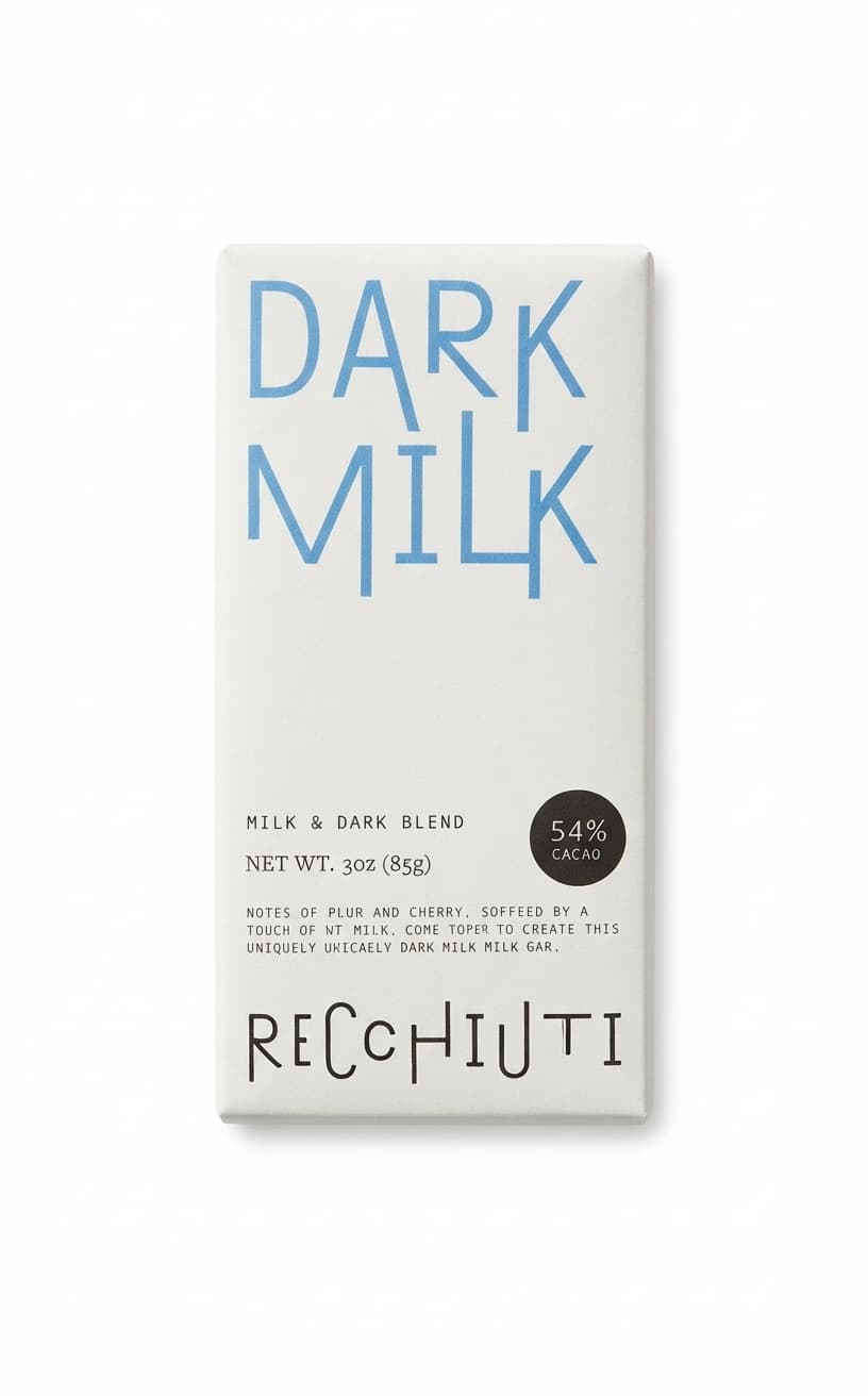 Dark Milk 54% 54% milk bar packaging by Recchiuti Confections