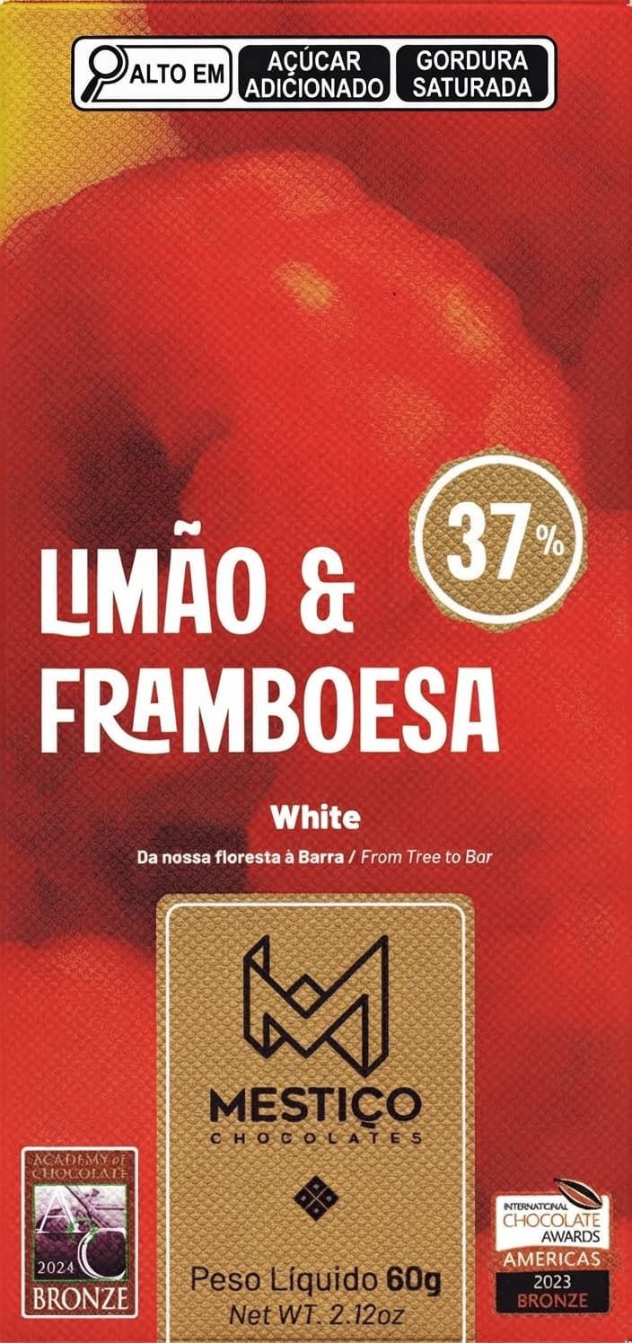 Framboesa 37% 37% white bar packaging by Mestiço