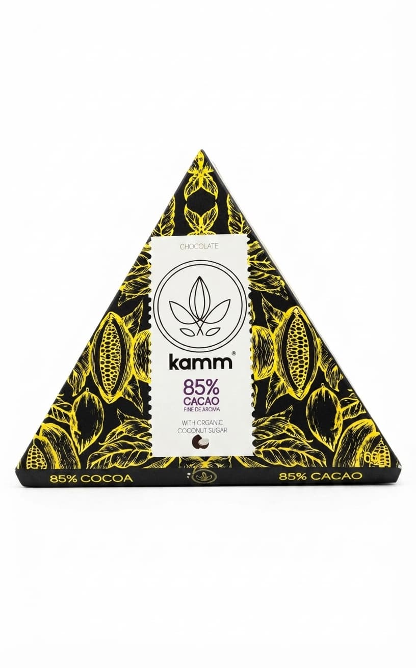 85% Cacao 85% dark bar packaging by kamm
