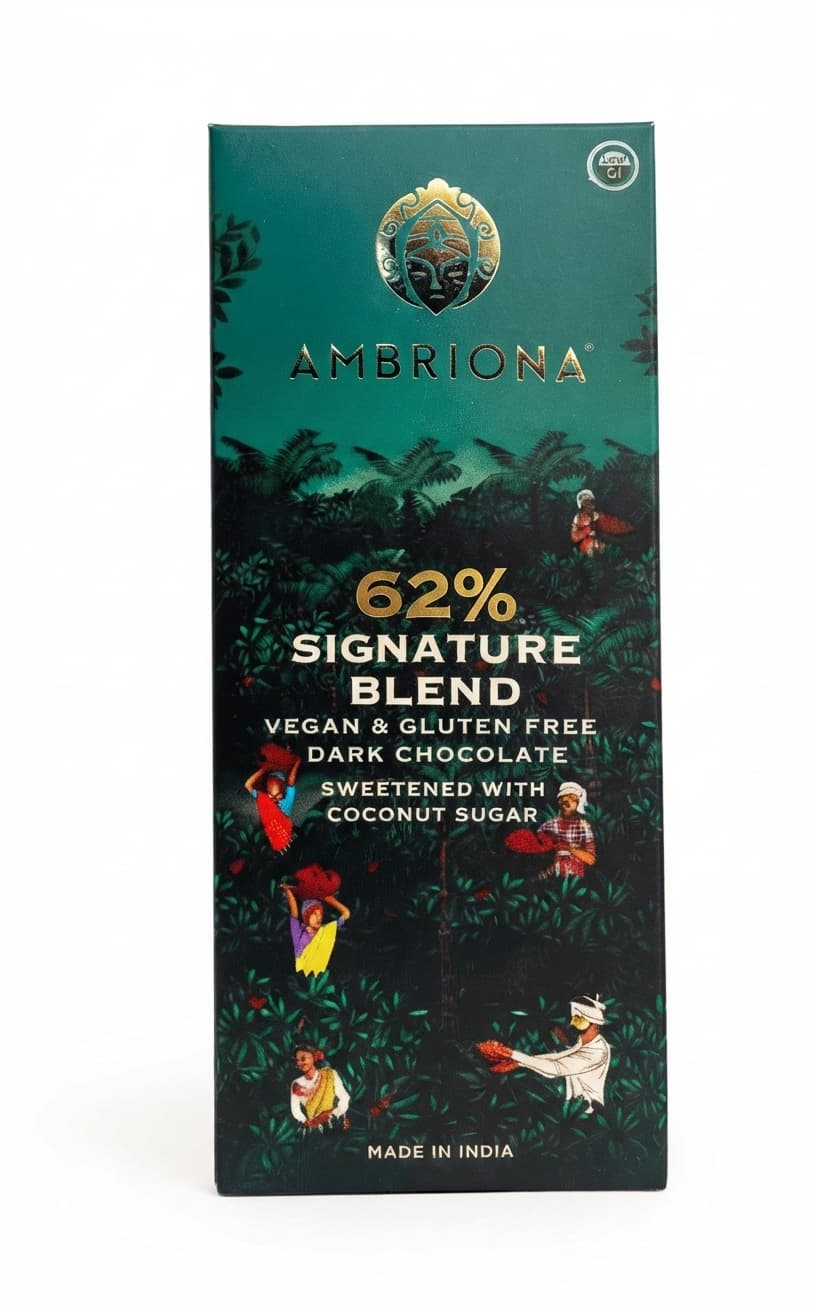 Signature Blend 62% 62% dark bar packaging by Ambriona