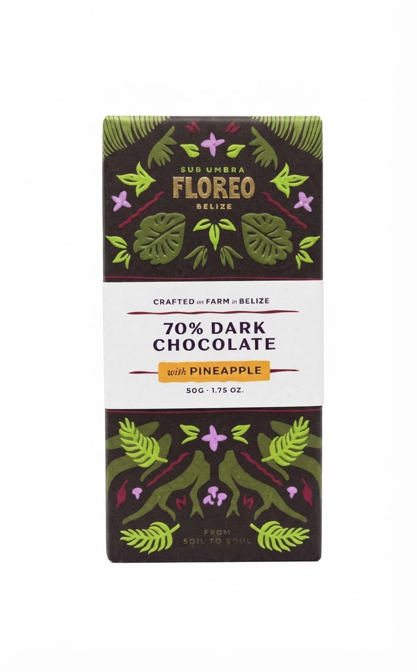 Pineapple 70% 70% dark bar packaging by Floreo Belize