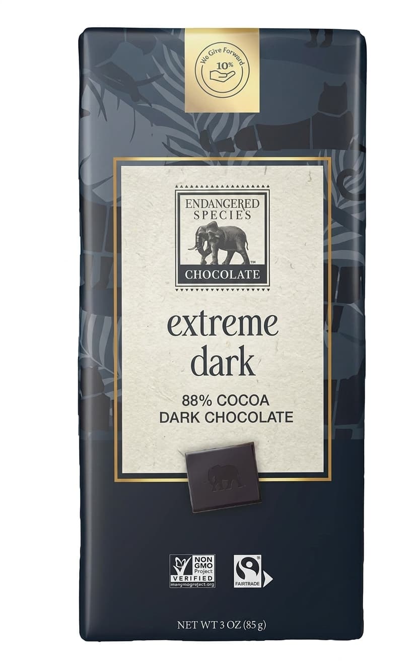 Extreme Dark 88% 88% dark bar packaging by Endangered Species Chocolate