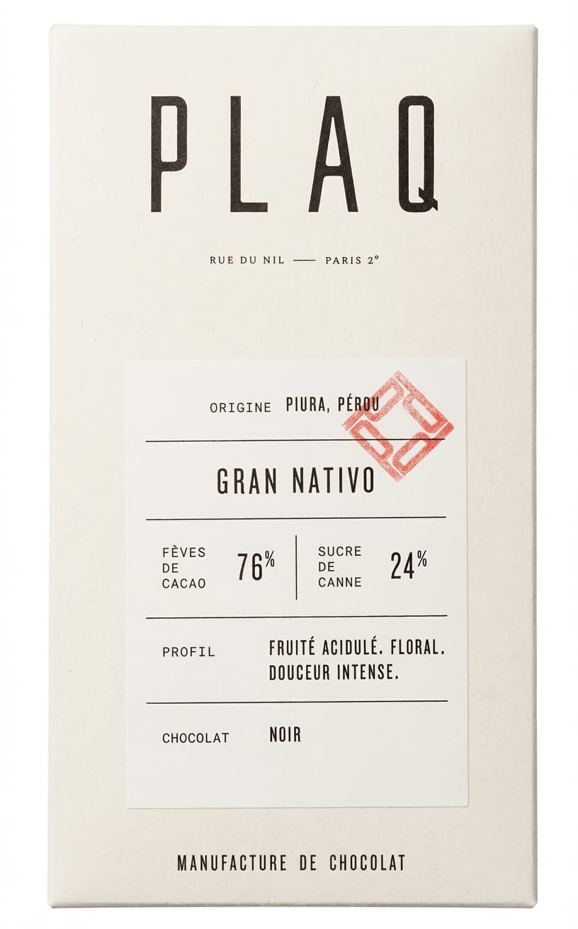 Gran Nativo 76% 76% dark bar packaging by Plaq