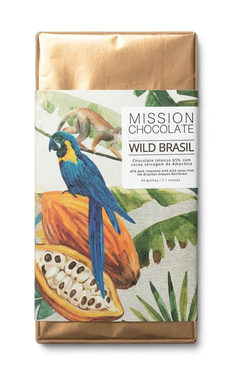 Wild Brasil 65% 65% dark bar packaging by Mission Chocolate