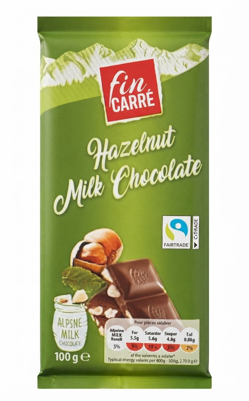 Hazelnut milk bar packaging by Fin Carré