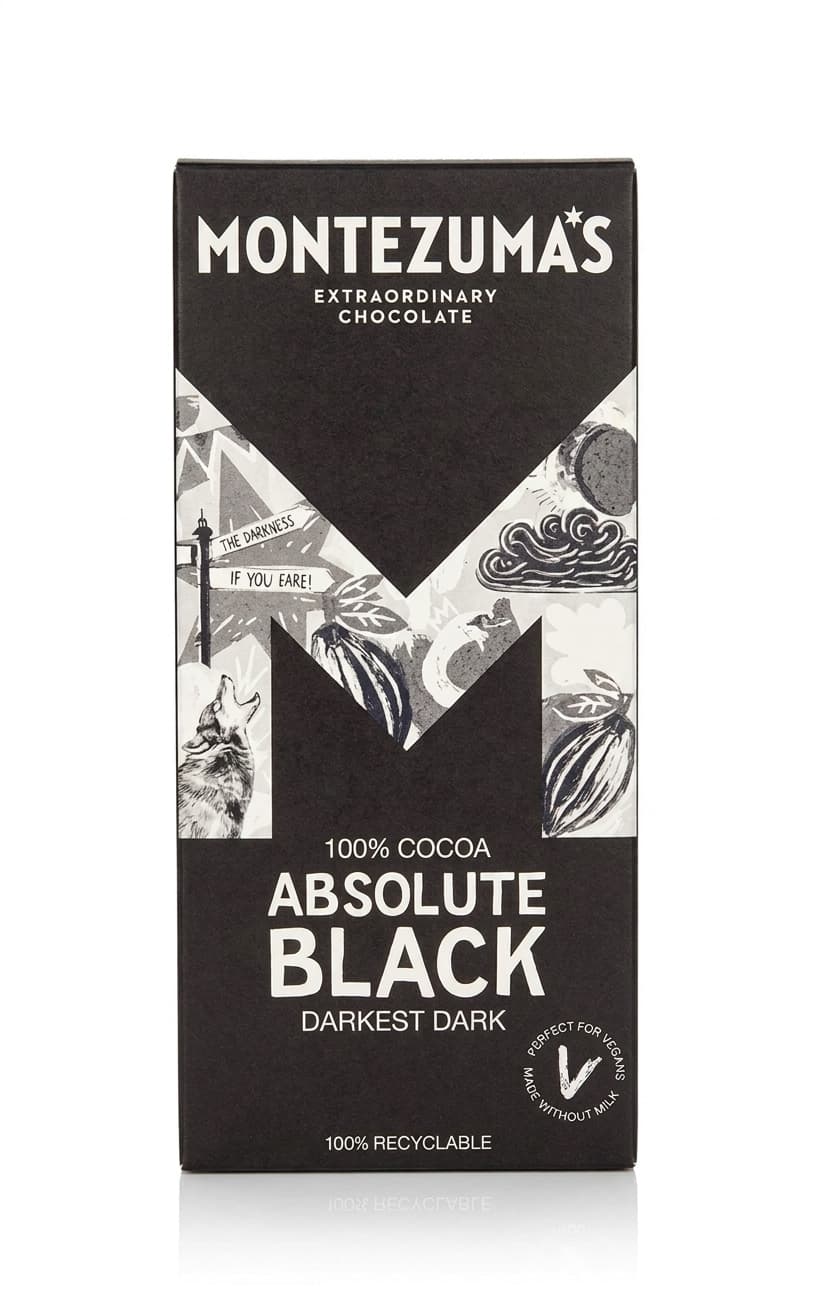 Absolute Black 100% dark bar packaging by Montezuma's
