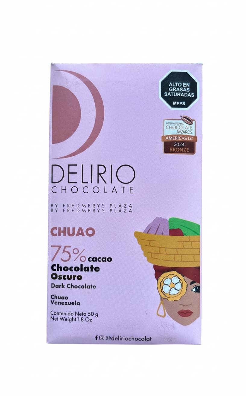 Chuao 75% 75% dark bar packaging by Delirio Chocolate