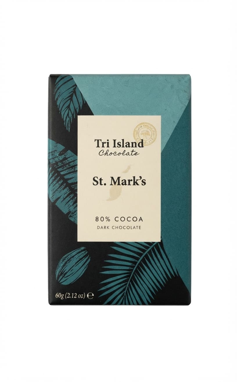 St. Mark's 80% 80% dark bar packaging by Tri-Island Chocolate
