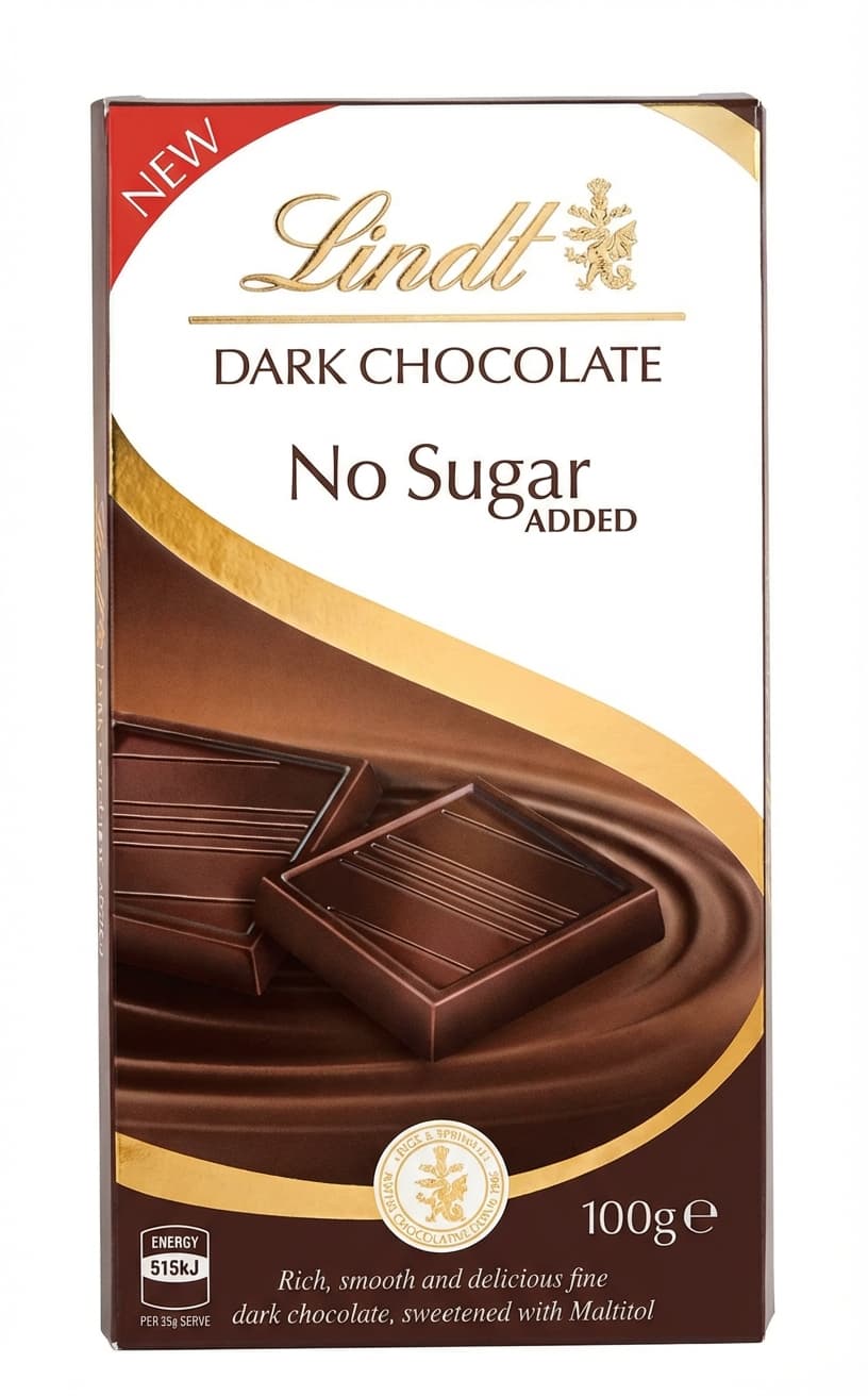 Milk Chocolate No Sugar Added 35% milk bar packaging by Lindt