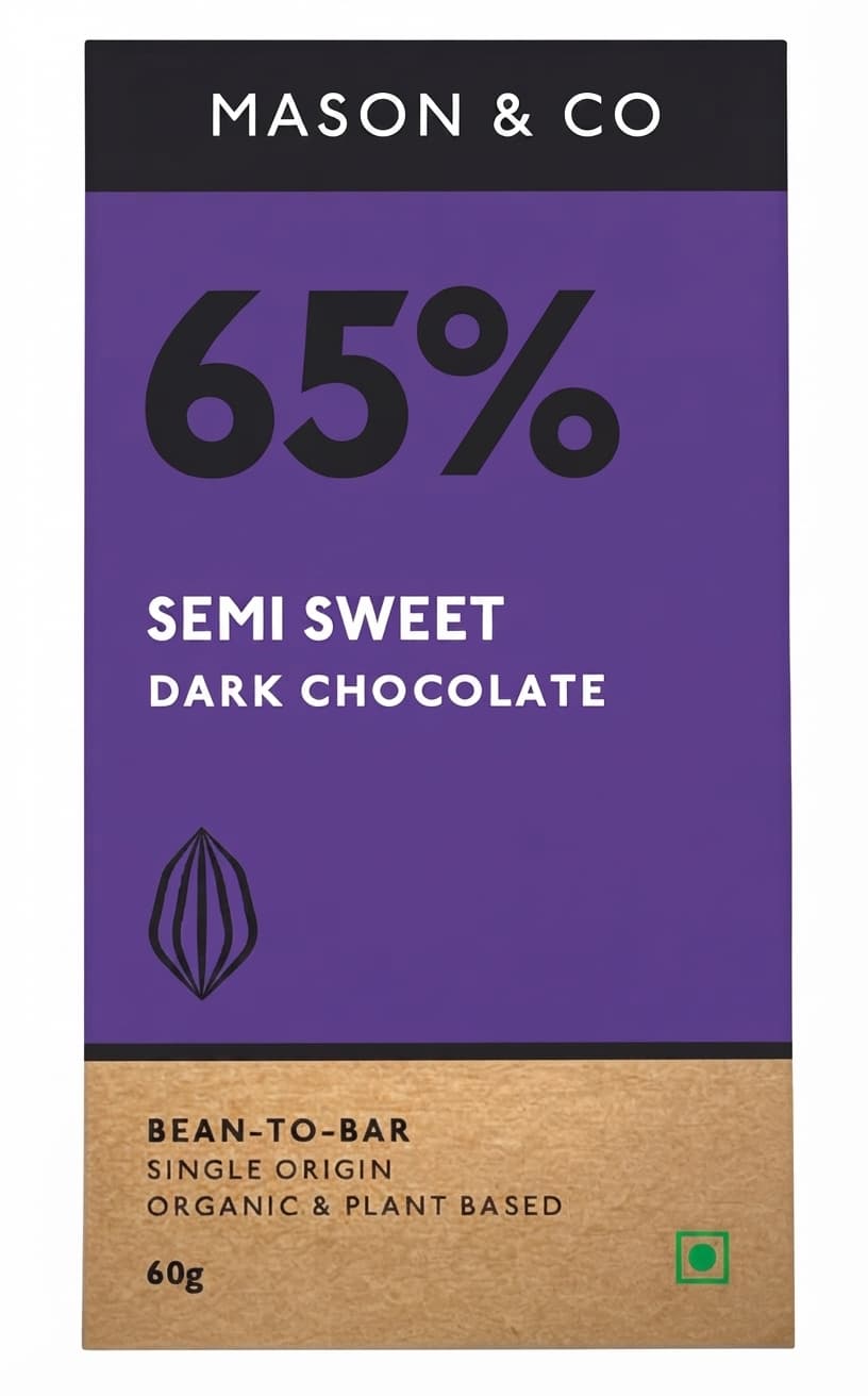 Semi Sweet 65% 65% dark bar packaging by Mason & Co