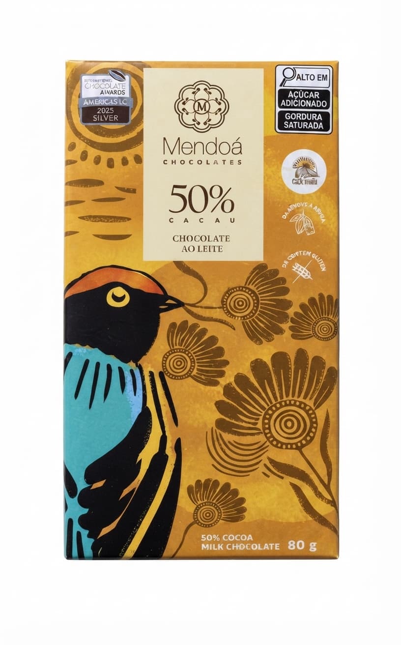 50% Cacau ao Leite 50% milk bar packaging by Mendoá