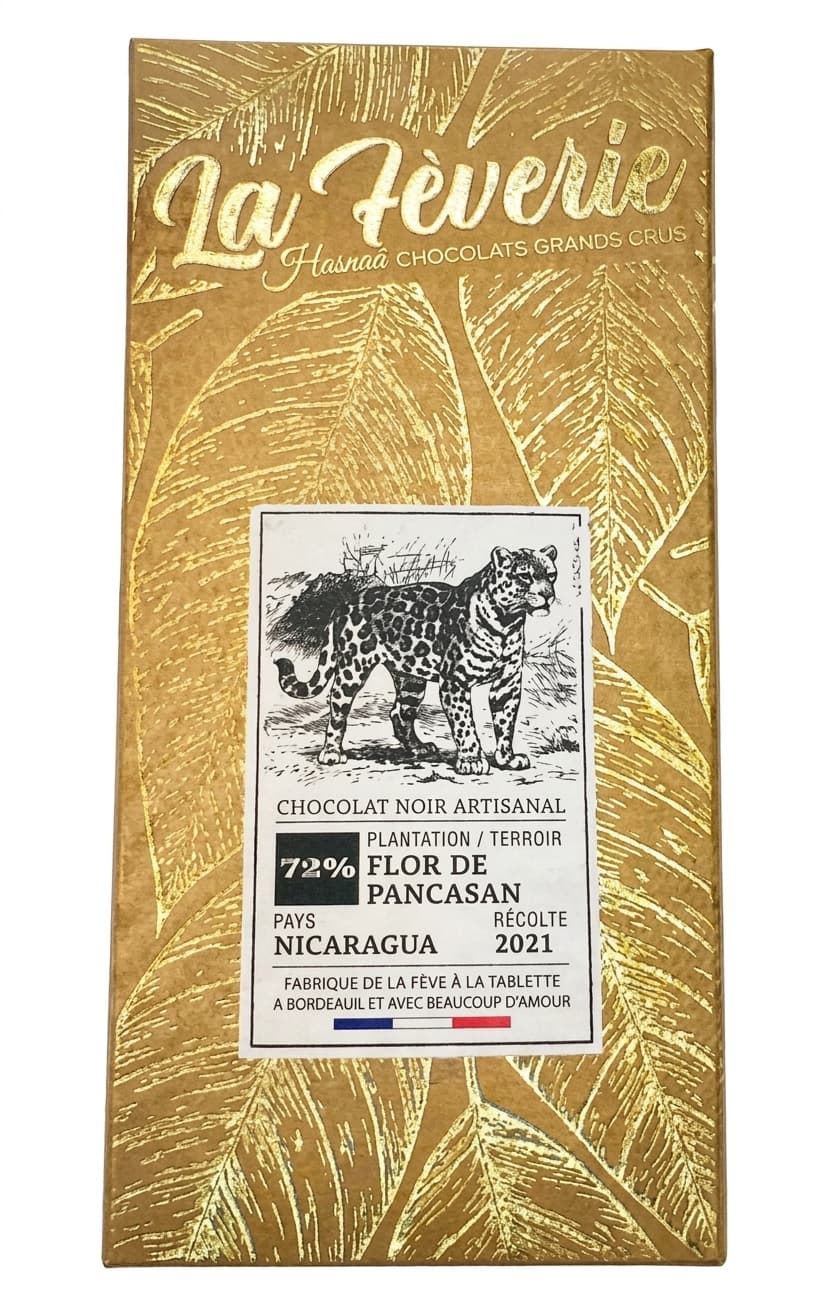 Flor de Pancasan 72% 72% dark bar packaging by Hasnaâ Chocolats