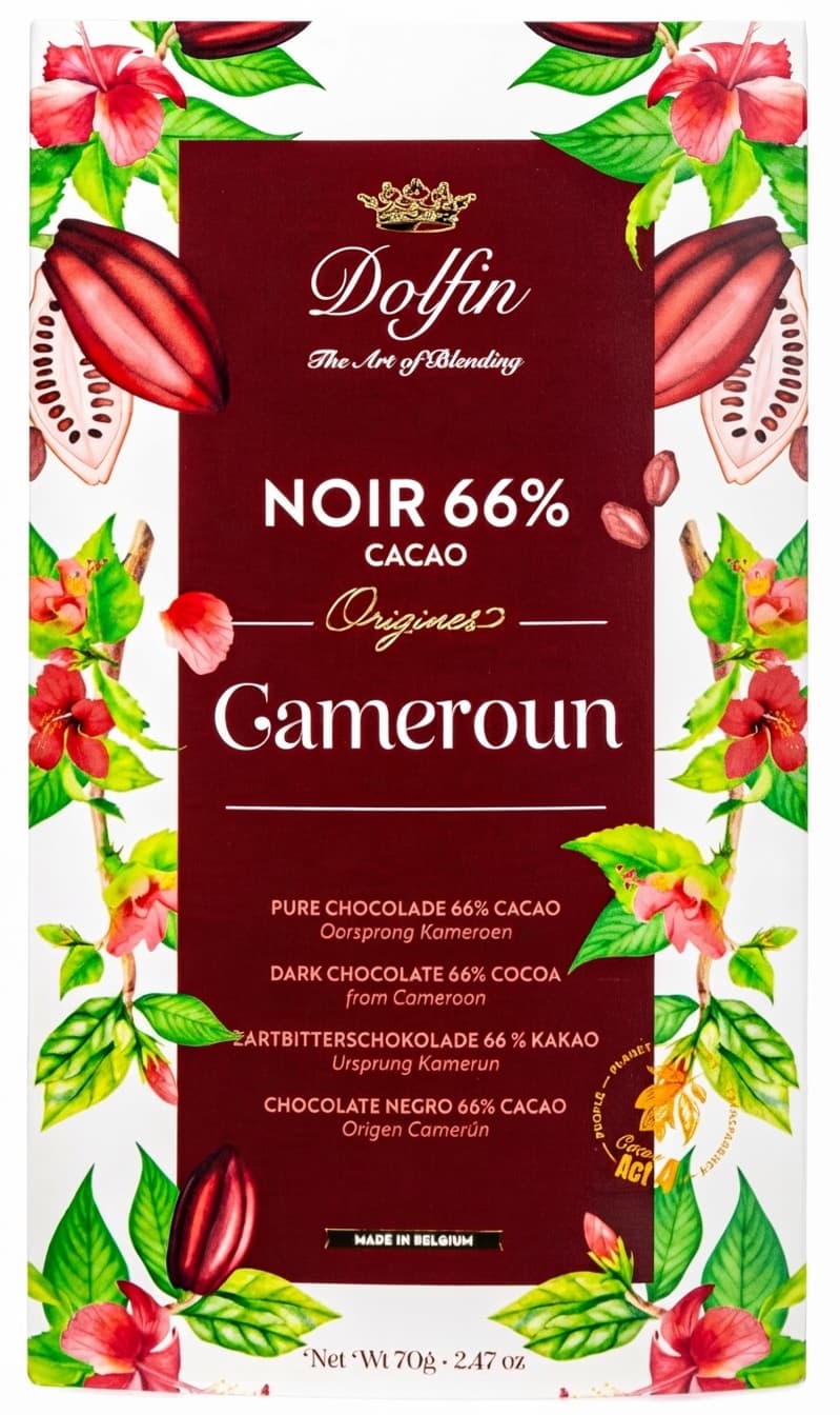 Cameroon 66% 66% dark bar packaging by Dolfin
