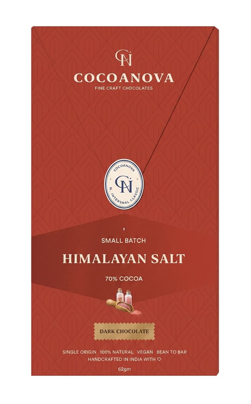 Himalayan Salt 70% 70% dark bar packaging by Cocoanova