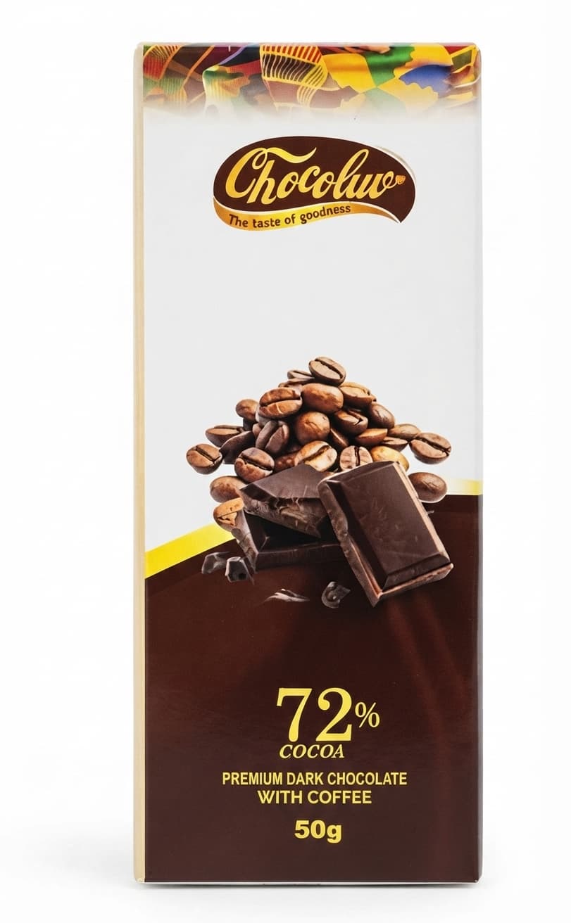 Coffee 72% 72% dark bar packaging by Chocoluv