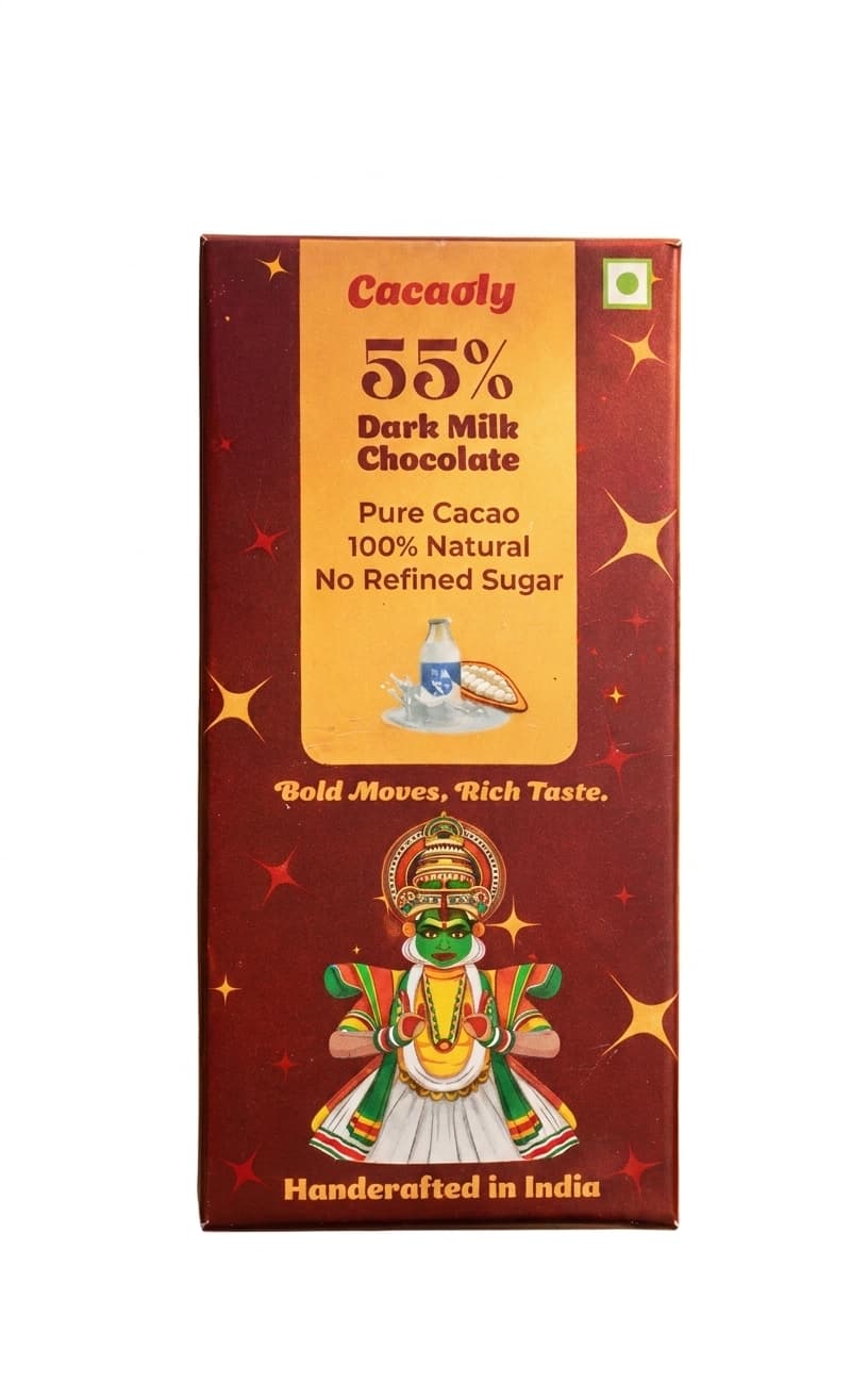 India Dark Milk 55% 55% milk bar packaging by Cacaoly