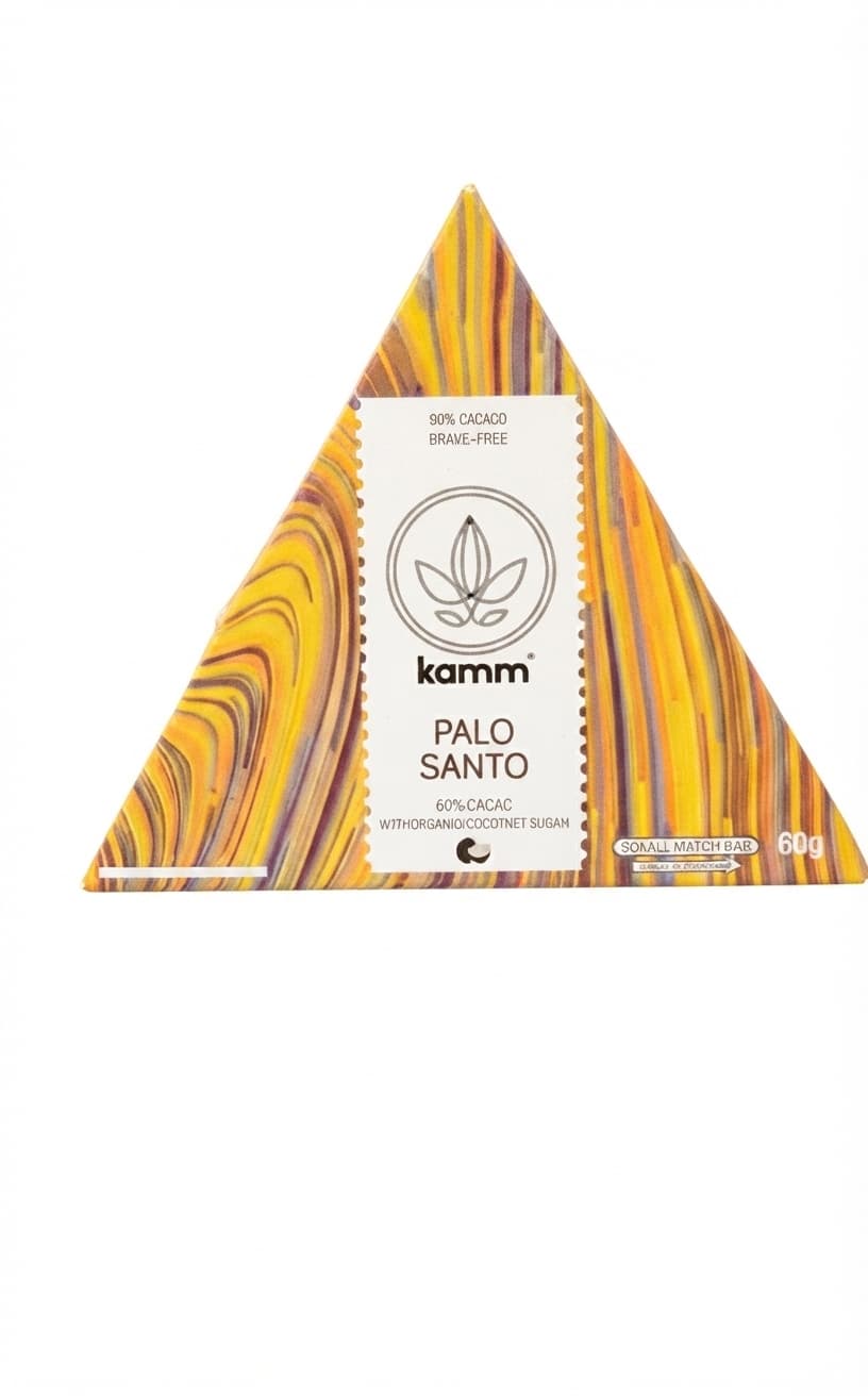 Palo Santo 85% dark bar packaging by kamm