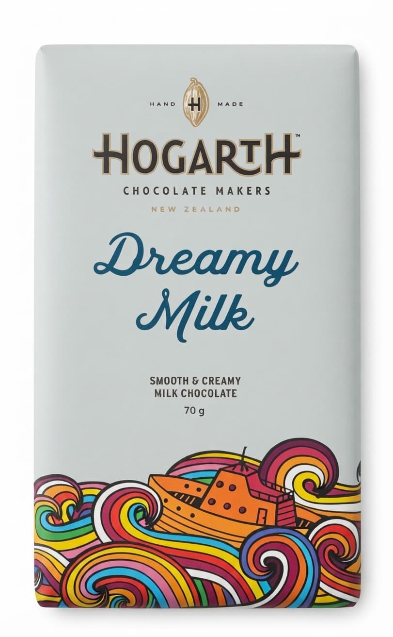 Dreamy Milk 44% milk bar packaging by Hogarth