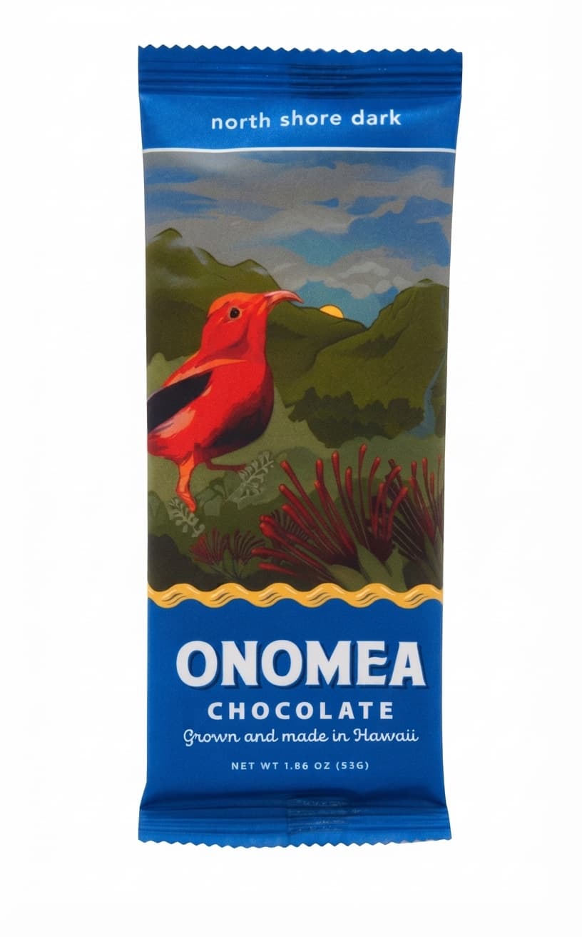 Onomea North Shore Dark 67% 67% dark bar packaging by Lonohana Estate Chocolate