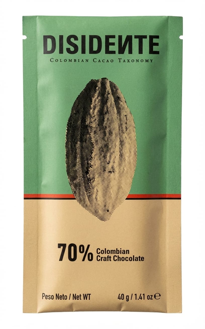 70% Colombia 70% dark bar packaging by Cacao Disidente