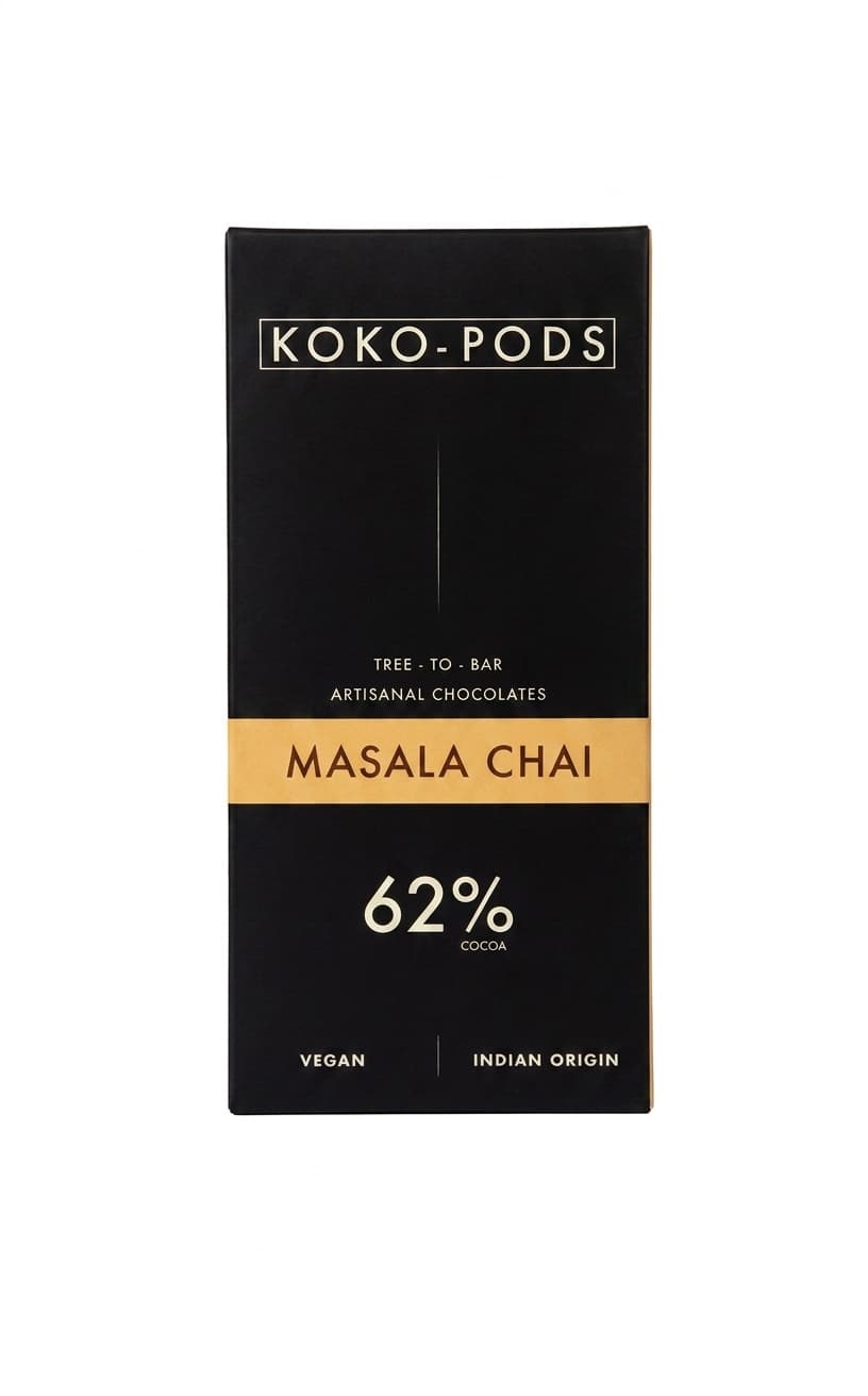 Masala Chai 62% 62% dark bar packaging by Kokopods