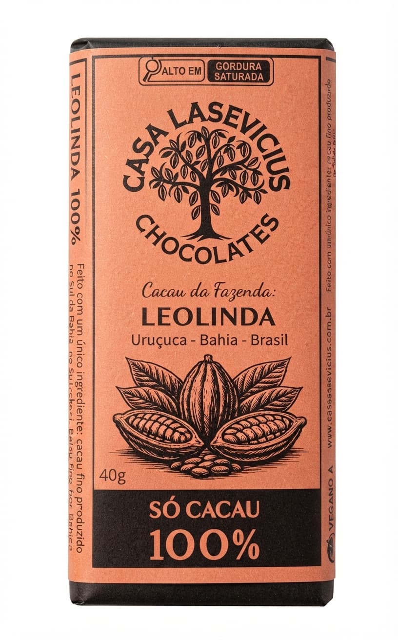 Leolinda 100% 100% dark bar packaging by Casa Lasevicius