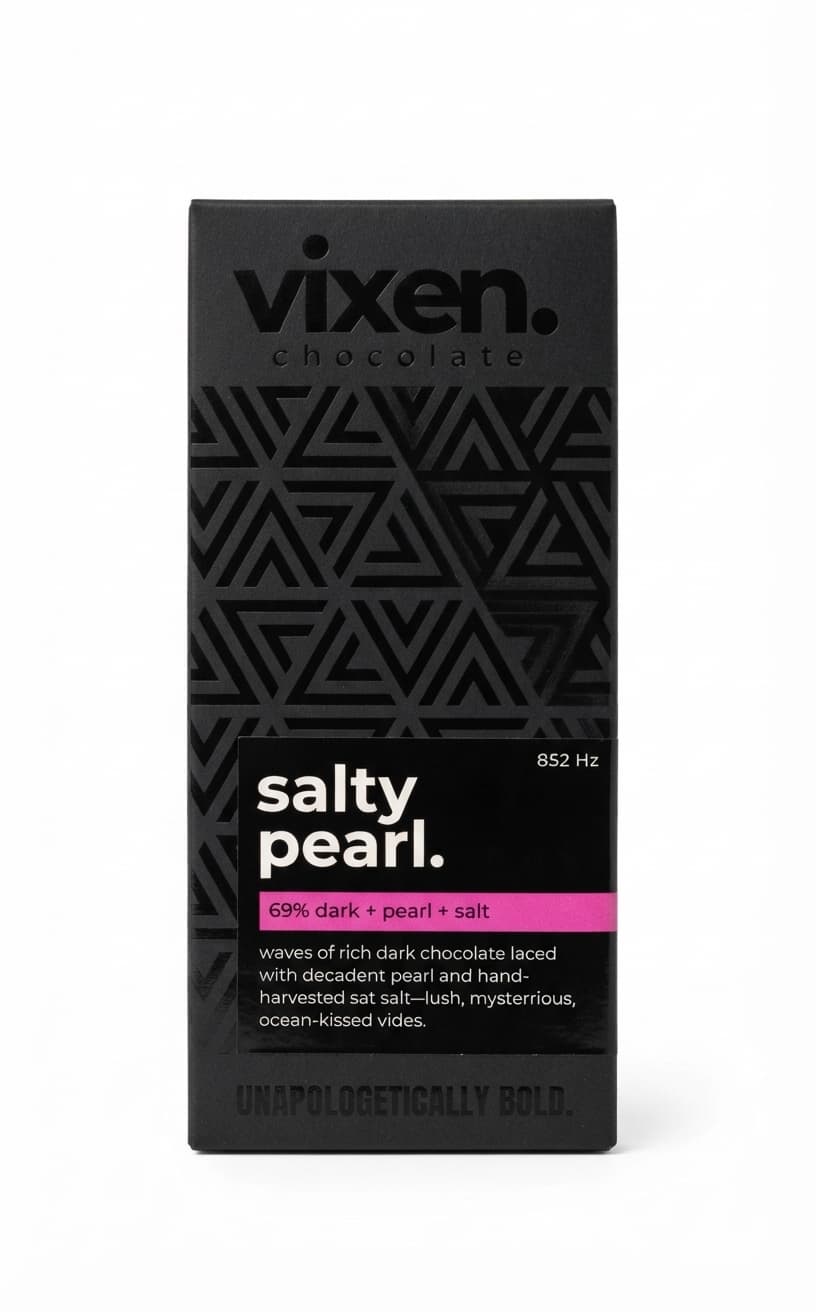 Salty Pearl 69% 69% dark bar packaging by Vixen Chocolate